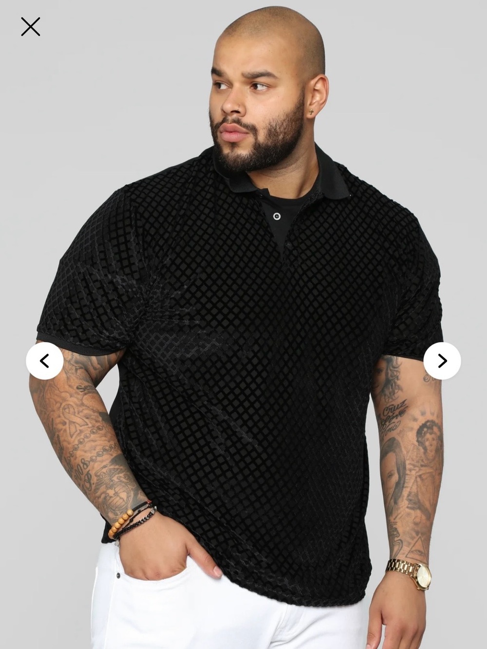 Fashion Nova Men's Black Velvet Textured Polo Shirt XXXL (3XL)